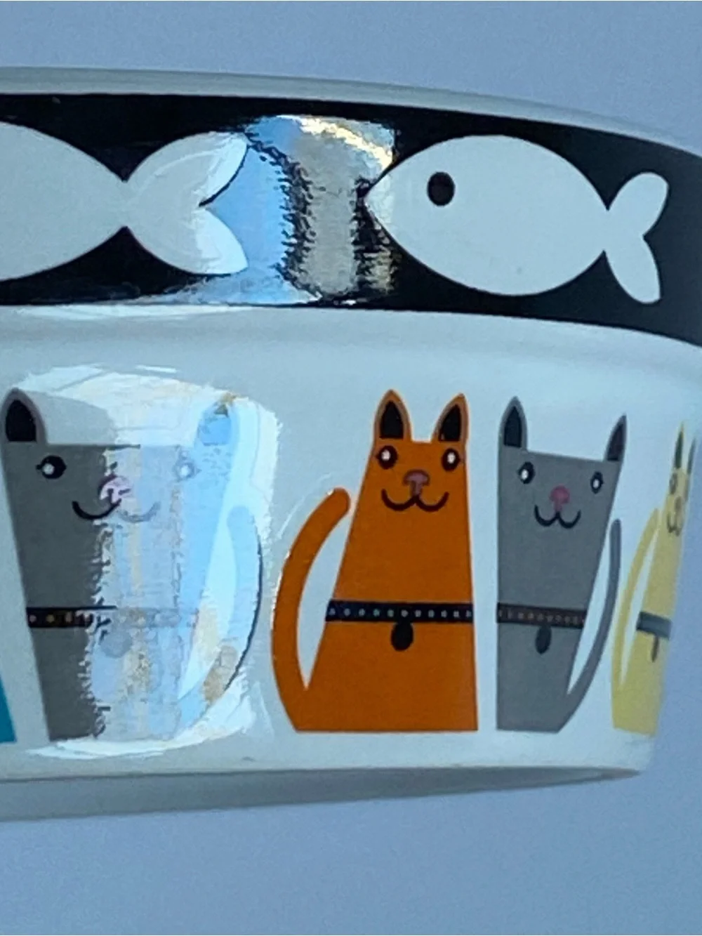 Cat Water Food Bowl Ceramic With Fish And Cats All Around Stoneware 5” Kitty EUC